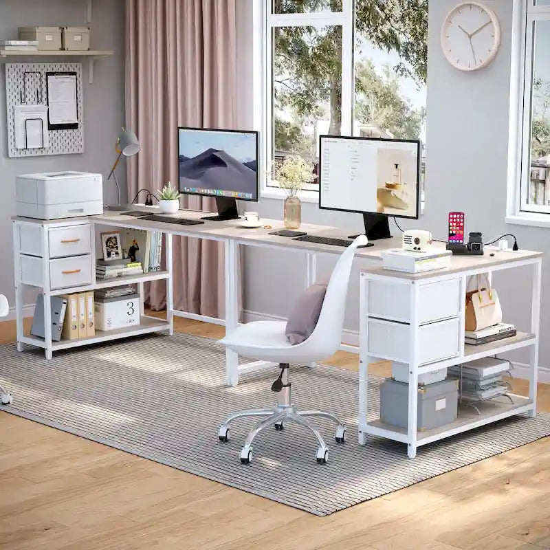 Bureau d'ordinateur en forme de L avec station de charge, bureau d'angle réversible avec tiroir