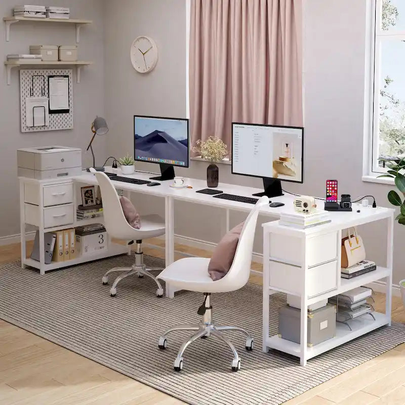 Bureau d'ordinateur en forme de L avec station de charge, bureau d'angle réversible avec tiroir