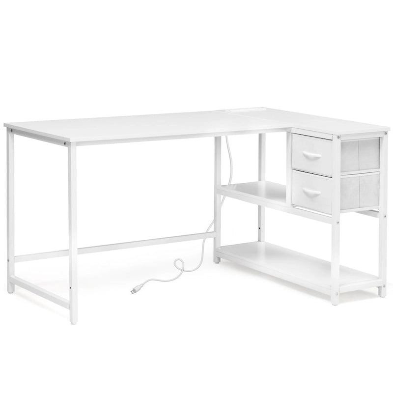 Bureau d'ordinateur en forme de L avec station de charge, bureau d'angle réversible avec tiroir