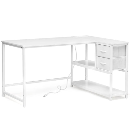 Bureau d'ordinateur en forme de L avec station de charge, bureau d'angle réversible avec tiroir