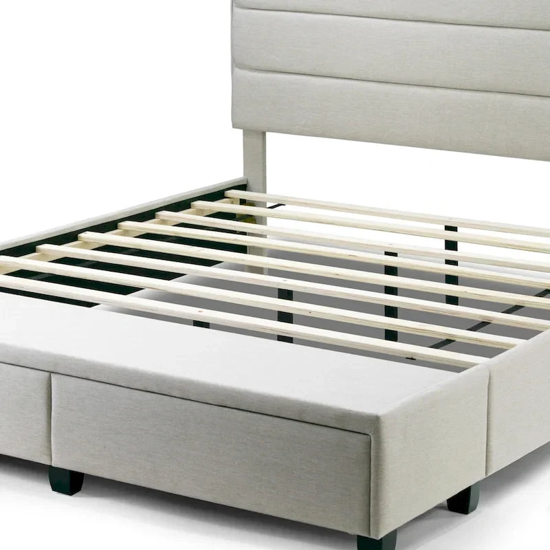 Lit capitaine en tissu beige Arnia avec deux tiroirs