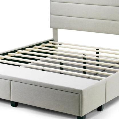 Lit capitaine en tissu beige Arnia avec deux tiroirs