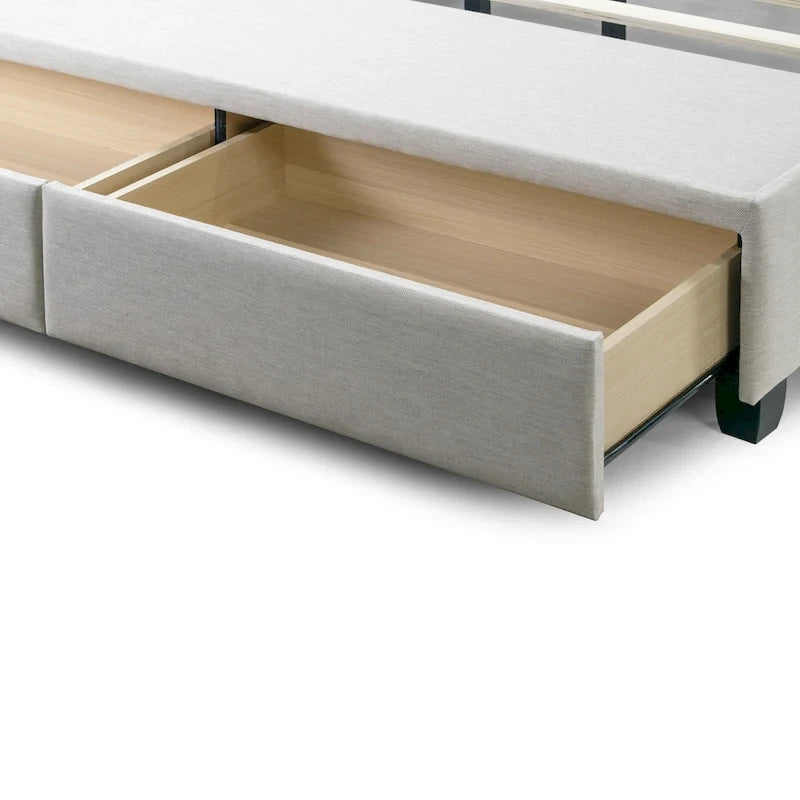 Lit capitaine en tissu beige Arnia avec deux tiroirs