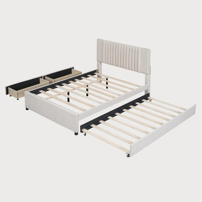 Lit double avec lit gigogne simple