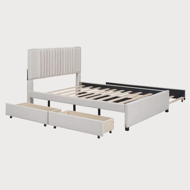 Lit double avec lit gigogne simple