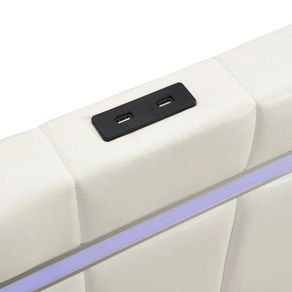 Cadre de lit flottant avec lumières LED et port USB pour le chargement