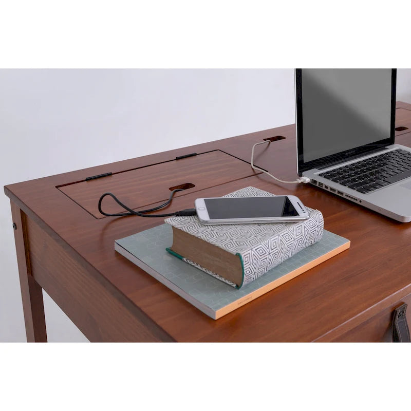 Bureau moderne et robuste en bois Copper Grove Rivne pour la maison, avec tiroirs et compartiments