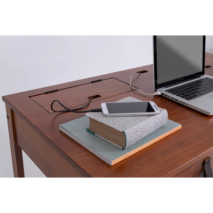 Bureau moderne et robuste en bois Copper Grove Rivne pour la maison, avec tiroirs et compartiments