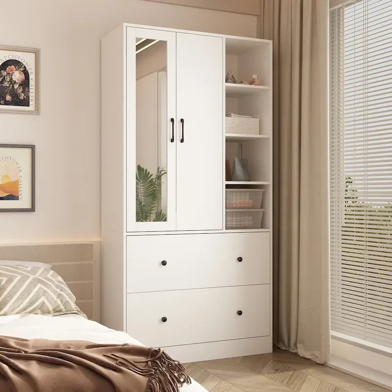 Armoire-penderie avec miroir et tringle à vêtements extensible, gain de place