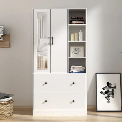 Armoire-penderie avec miroir et tringle à vêtements extensible, gain de place