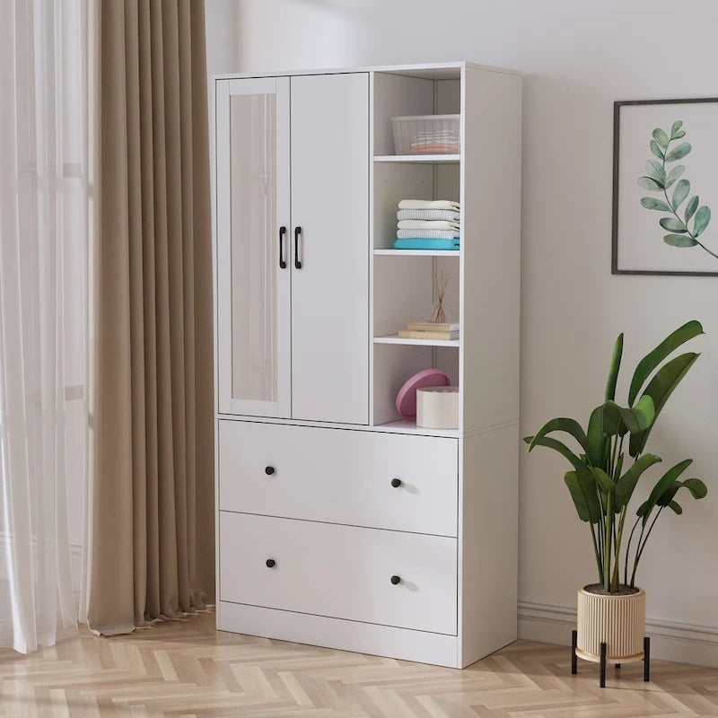 Armoire-penderie avec miroir et tringle à vêtements extensible, gain de place