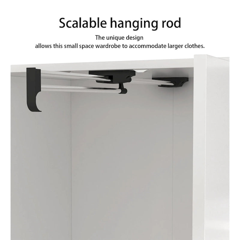 Armoire-penderie avec miroir et tringle à vêtements extensible, gain de place