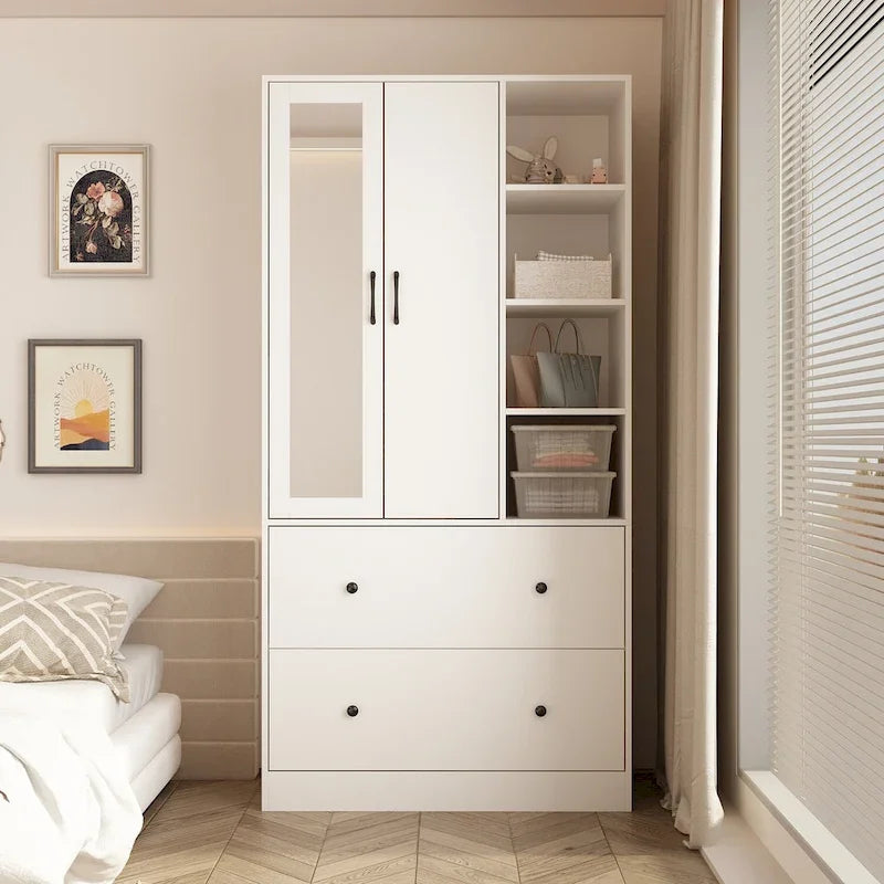 Armoire-penderie avec miroir et tringle à vêtements extensible, gain de place