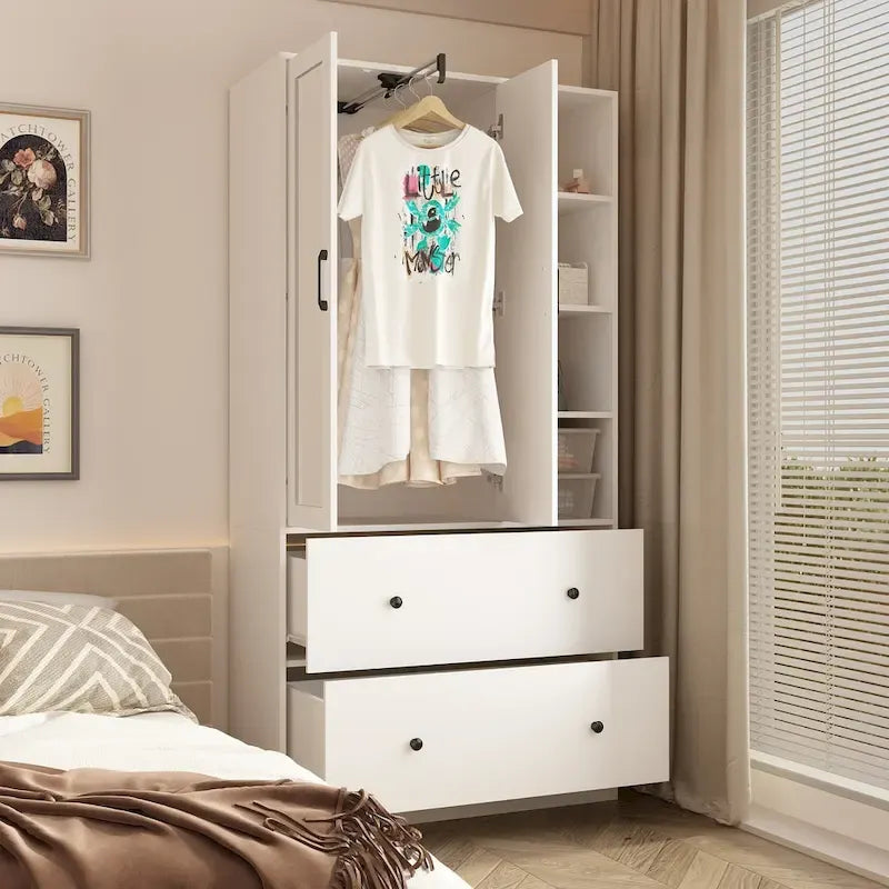 Armoire-penderie avec miroir et tringle à vêtements extensible, gain de place