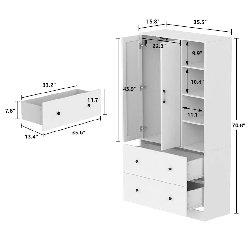 Armoire-penderie avec miroir et tringle à vêtements extensible, gain de place