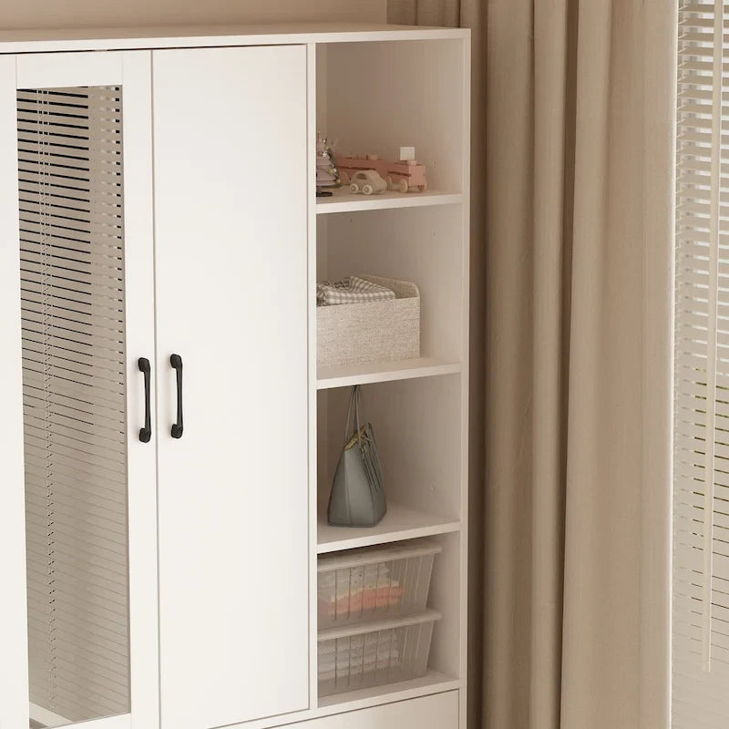 Armoire-penderie avec miroir et tringle à vêtements extensible, gain de place