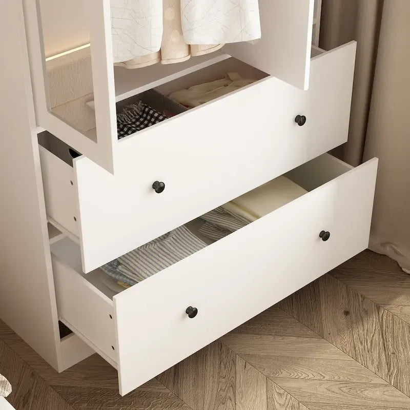 Armoire-penderie avec miroir et tringle à vêtements extensible, gain de place