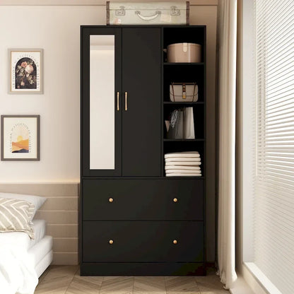 Armoire-penderie avec miroir et tringle à vêtements extensible, gain de place