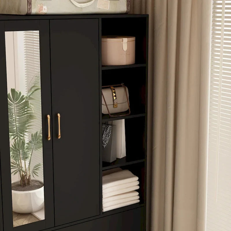 Armoire-penderie avec miroir et tringle à vêtements extensible, gain de place