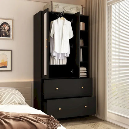 Armoire-penderie avec miroir et tringle à vêtements extensible, gain de place