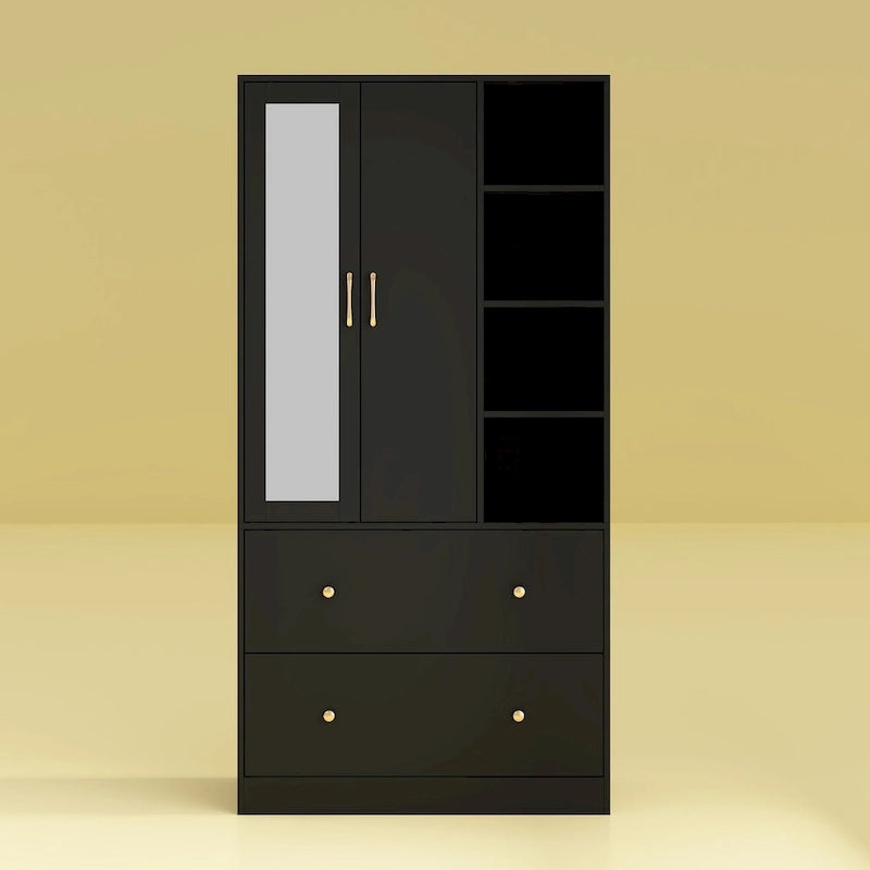 Armoire-penderie avec miroir et tringle à vêtements extensible, gain de place