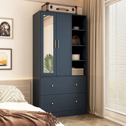 Armoire-penderie avec miroir et tringle à vêtements extensible, gain de place
