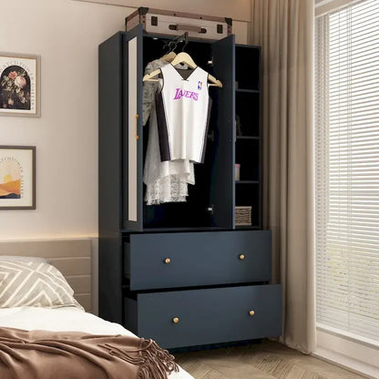 Armoire-penderie avec miroir et tringle à vêtements extensible, gain de place