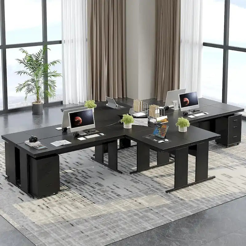 Bureau de direction en L de 83 pouces, grand bureau en L avec caisson mobile à 3 tiroirs, poste de travail de bureau professionnel