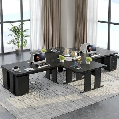 Bureau de direction en L de 83 pouces, grand bureau en L avec caisson mobile à 3 tiroirs, poste de travail de bureau professionnel