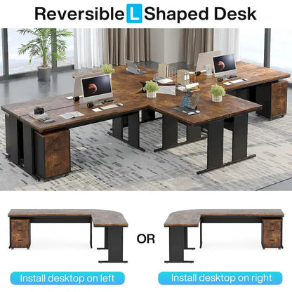 Bureau de direction en L de 83 pouces, grand bureau en L avec caisson mobile à 3 tiroirs, poste de travail de bureau professionnel