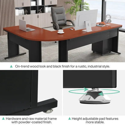 Bureau de direction en L de 83 pouces, grand bureau en L avec caisson mobile à 3 tiroirs, poste de travail de bureau professionnel