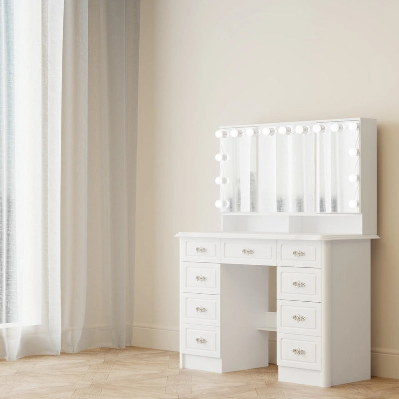 Miroir de maquillage pliable blanc moderne avec éclairage réglable - 40,2 x 54,1