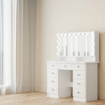 Miroir de maquillage pliable blanc moderne avec éclairage réglable - 40,2 x 54,1