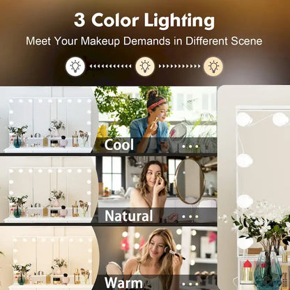 Miroir de maquillage pliable blanc moderne avec éclairage réglable - 40,2 x 54,1