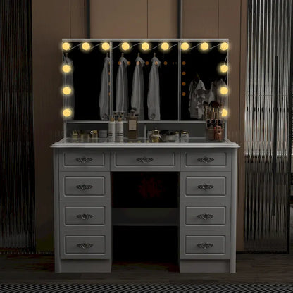 Miroir de maquillage pliable blanc moderne avec éclairage réglable - 40,2 x 54,1