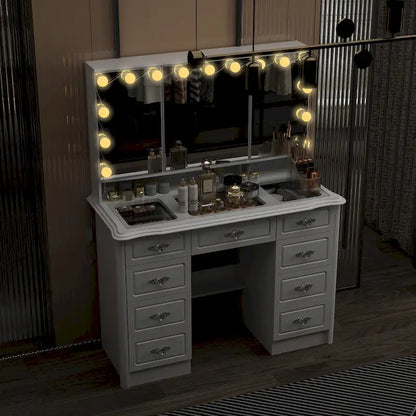 Miroir de maquillage pliable blanc moderne avec éclairage réglable - 40,2 x 54,1