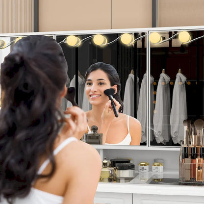 Miroir de maquillage pliable blanc moderne avec éclairage réglable - 40,2 x 54,1