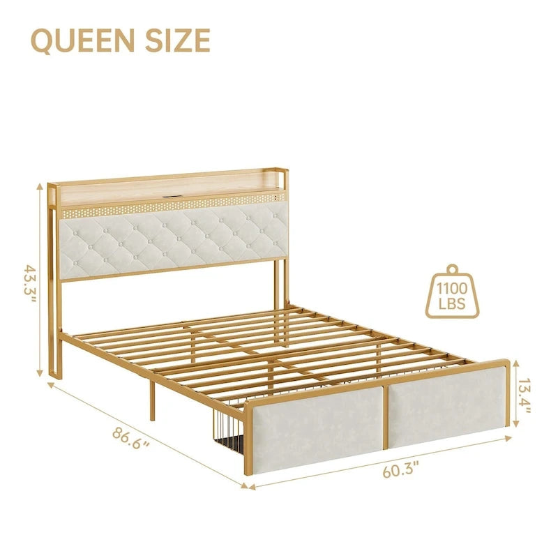 Cadre de lit avec tête de lit de rangement et 2 tiroirs