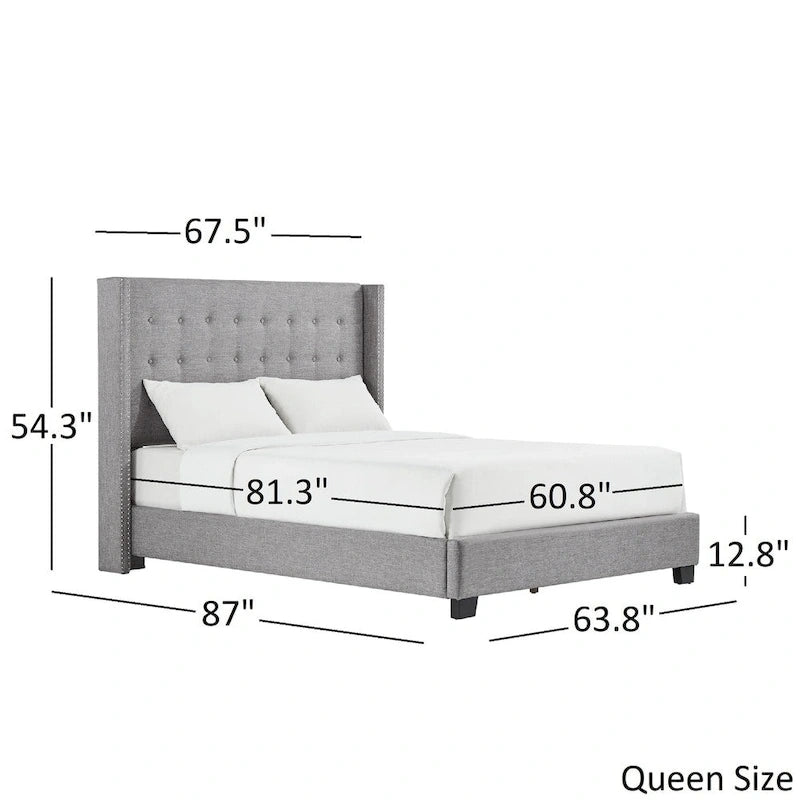 Lit plateforme Melina en lin capitonné avec dossier à oreilles par iNSPIRE Q Bold