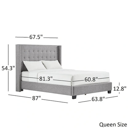Lit plateforme Melina en lin capitonné avec dossier à oreilles par iNSPIRE Q Bold