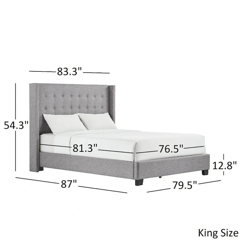 Lit plateforme Melina en lin capitonné avec dossier à oreilles par iNSPIRE Q Bold