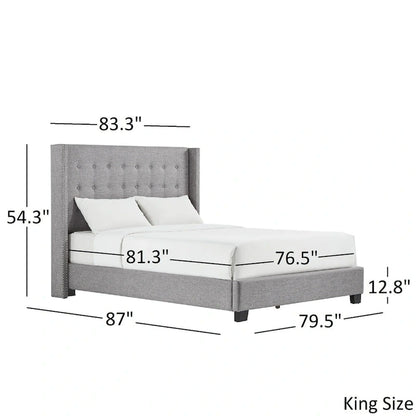 Lit plateforme Melina en lin capitonné avec dossier à oreilles par iNSPIRE Q Bold