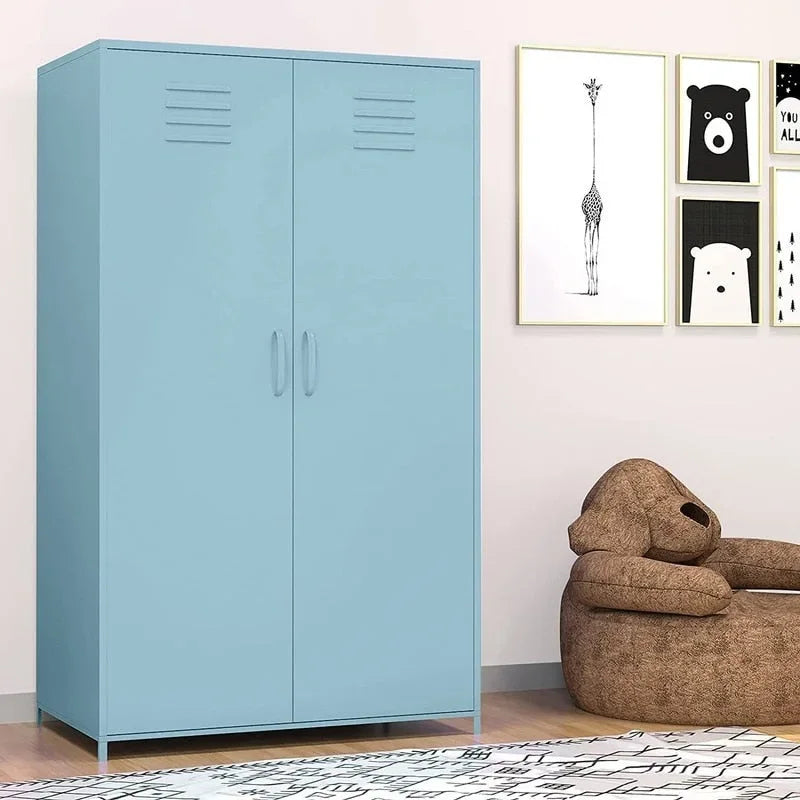 Armoire de rangement métallique à double porte avec tringle et étagères pour chambre, salle de classe ou école