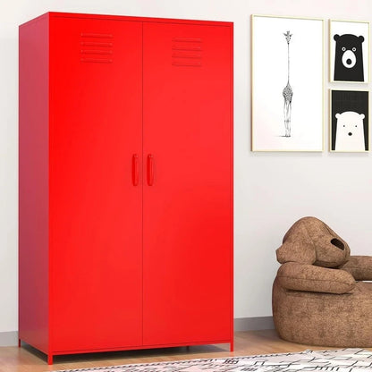 Armoire de rangement métallique à double porte avec tringle et étagères pour chambre, salle de classe ou école