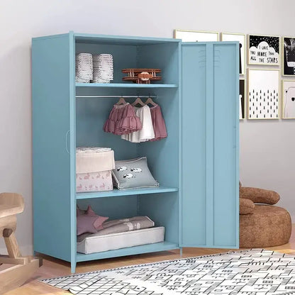 Armoire de rangement métallique à double porte avec tringle et étagères pour chambre, salle de classe ou école
