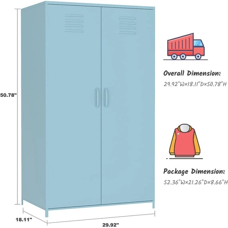 Armoire de rangement métallique à double porte avec tringle et étagères pour chambre, salle de classe ou école