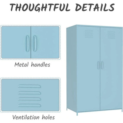 Armoire de rangement métallique à double porte avec tringle et étagères pour chambre, salle de classe ou école