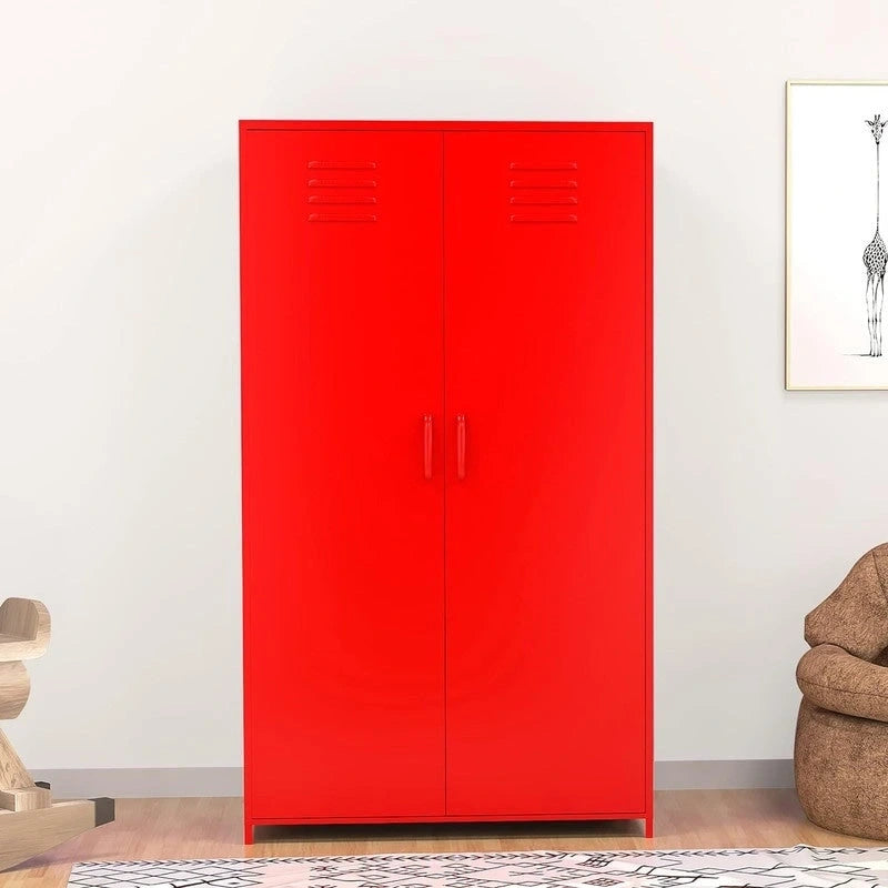 Armoire de rangement métallique à double porte avec tringle et étagères pour chambre, salle de classe ou école