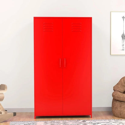Armoire de rangement métallique à double porte avec tringle et étagères pour chambre, salle de classe ou école