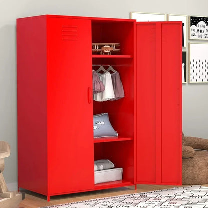 Armoire de rangement métallique à double porte avec tringle et étagères pour chambre, salle de classe ou école